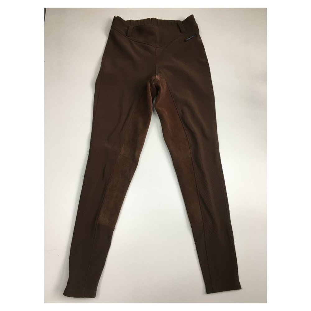 KERRITS Pull On Brown Ribbed Leather Suede Insert Equestrian Breeches Pant